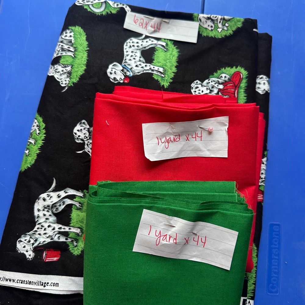 Cranston Print Works Dalmatian Puppy Cotton Fabric Bundle Red Green 3 Pieces